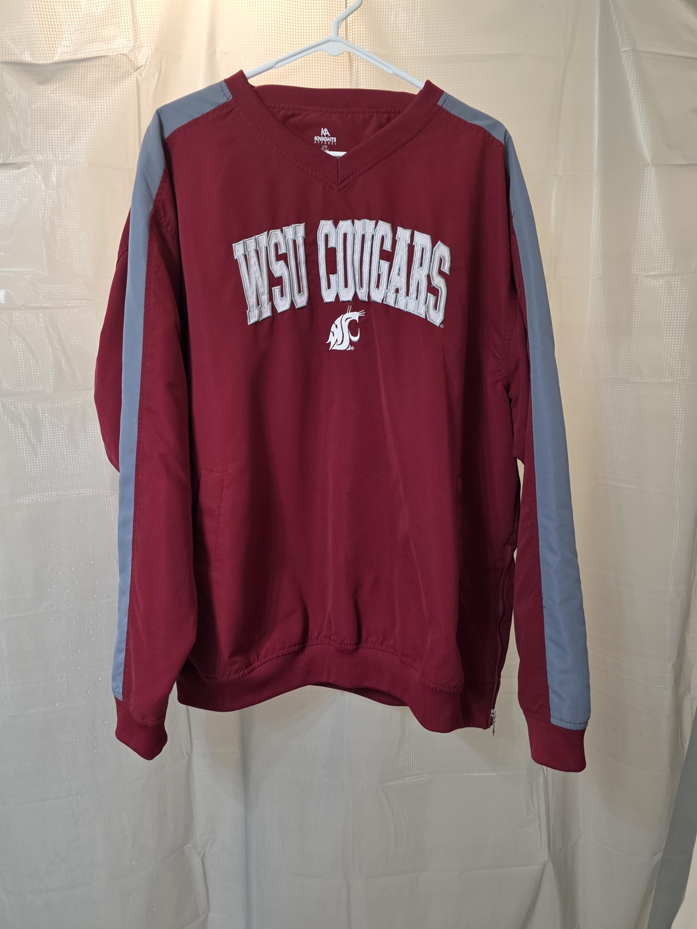 Knights Apparel Maroon V-Neck Sweater with Gray Sleeve Stripes